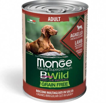 Monge BWild Grain Free with Lamb&Pumpkin – Консерва за израстнали кучета с агнешко, тиква и тиквички.