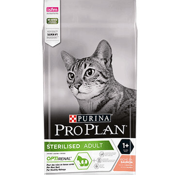 PURINA® PRO PLAN® STERILISED с OPTIRENAL®, богата на сьомга