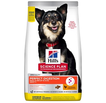 Храна за куче Hill's Science Plan Perfect Digestion Small & Mini Adult 1+ Dog Food with Chicken & Brown Rice + подарък опаковка от 300 г